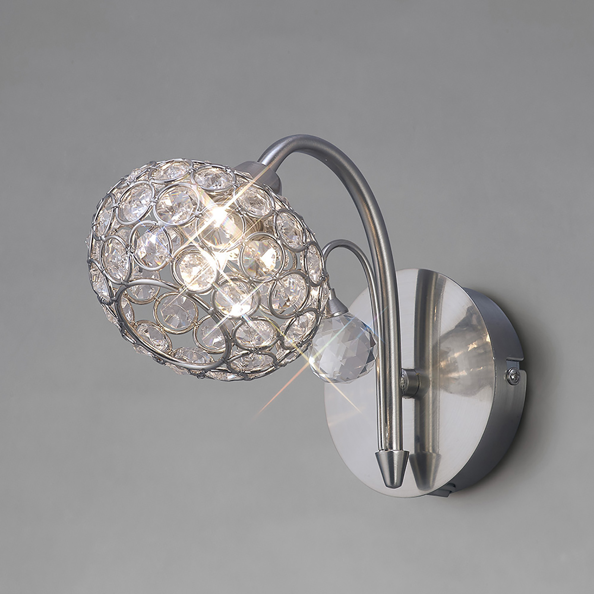 Cara Satin Nickel Crystal Wall Lights Diyas Armed Wall Lights Cara Satin Nickel Crystal Wall Lights Diyas Armed Wall Lights